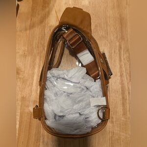 Clear Panel Crossbody Bag in Cognac Brown